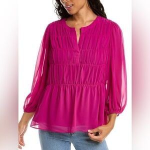 Trina‎ Turk Women's Purple Azalea Stretch Billowy-Sleeve Blouse Top Size L